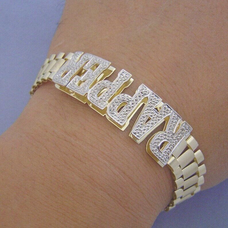 12mm Watch Band Chain Double Layer Personalized Custom Gold Plated Name Bracelet