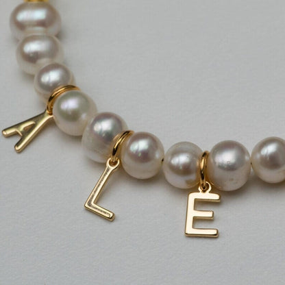 Initial Capital Letter with Pearl Chain Personalized Gold Plated Name Bracelet-silviax