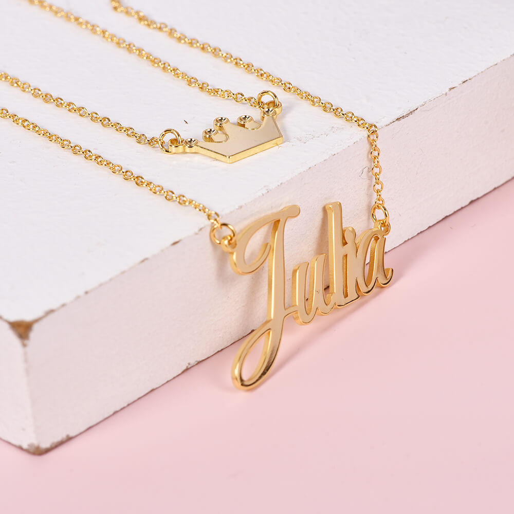 Double Chain With Crown Personalized Custom Gold Plated Name Necklace-silviax