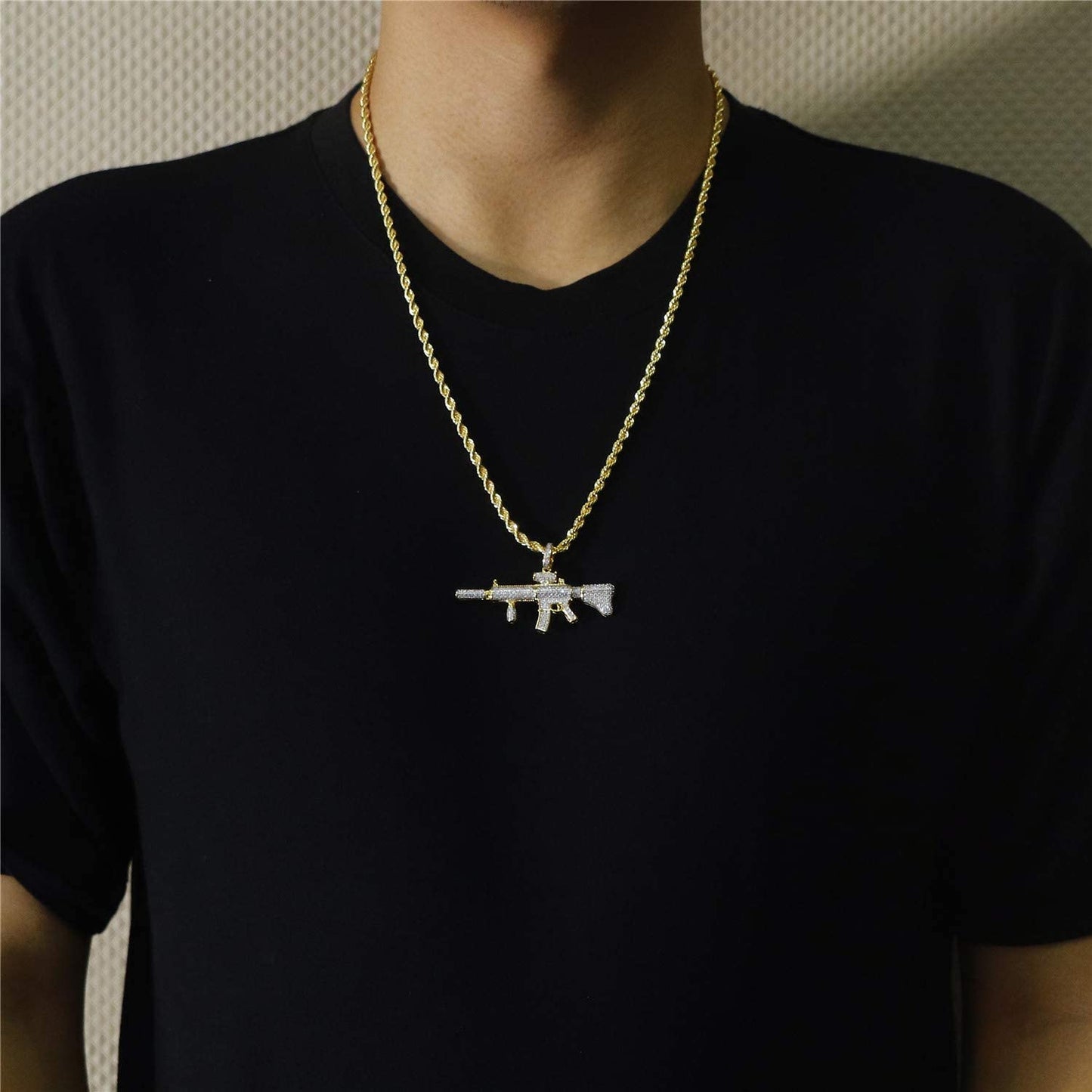 Gun Pendant Necklace Gold Plated Hip Hop Style Jewelry for Rapper