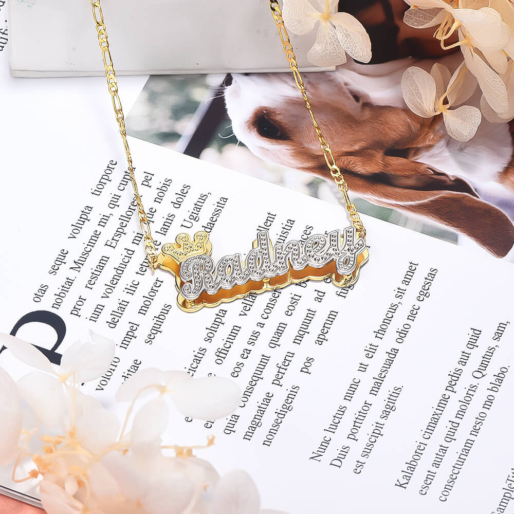 Crown Double Plate Two Tone Personalized Custom Gold Plated Name Necklace-silviax