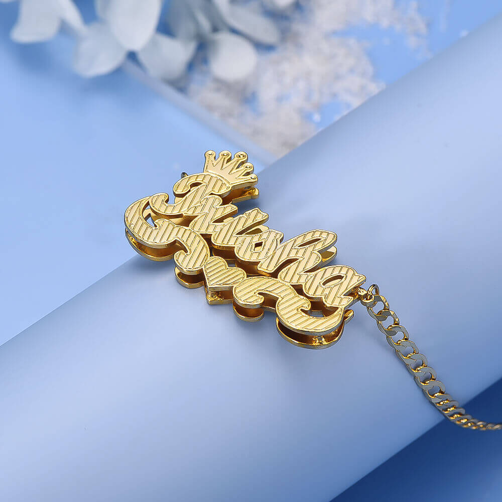 Double Layer Crown and Heart Personalized Customized Gold Plated Name Necklace-silviax