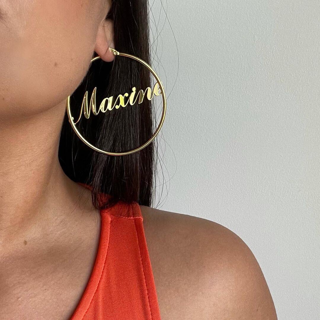 30mm And 60mm Gold Plated Custom Hoop Name Earrings-silviax