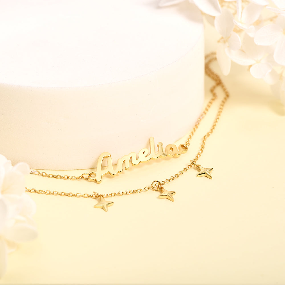 Gold Plated Personalized Double Layer Little Stars Pendant Name Bracelet-silviax