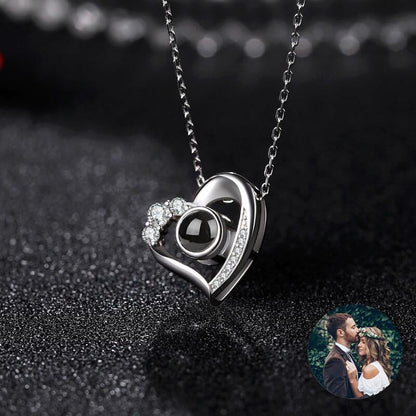 Heart Pendant Color Photo Projection Personalized Custom White Gold Photo Necklace-silviax