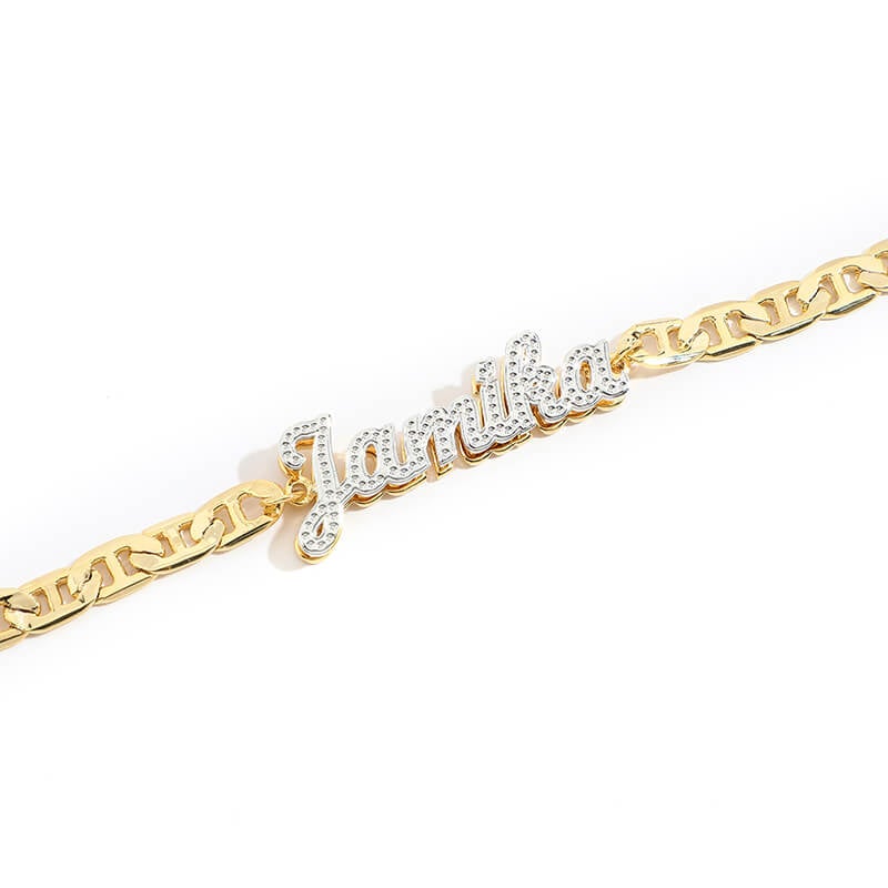 Double Layer Two Tone Personalized Custom Gold Plated Name Bracelet-silviax