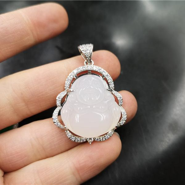 Argent Zirconia Smile Maitreya Buddha Pendant Necklace-silviax