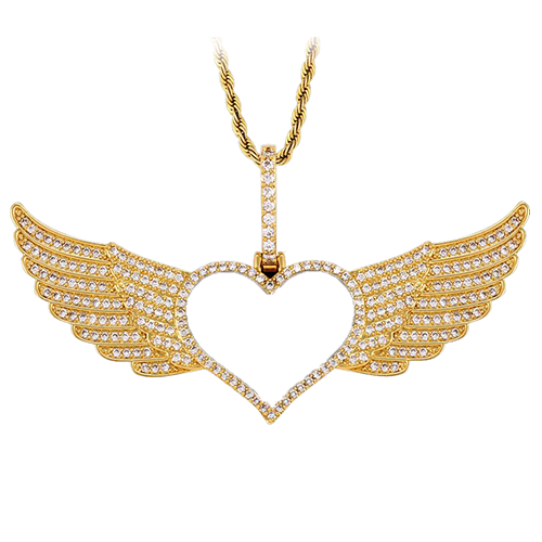 Angel Wings Heart Pendant Photo Necklace Gold Plated-silviax