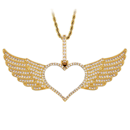 Angel Wings Heart Pendant Photo Necklace Gold Plated-silviax