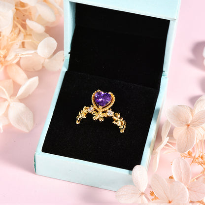 Stunning Heart Ring Personalized Birthstone Ring with Flower