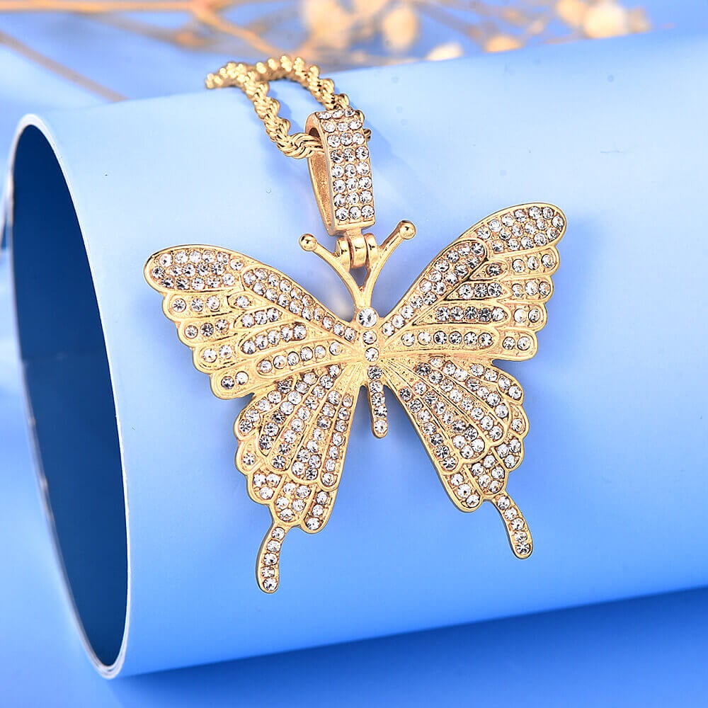 Butterfly Pendant Gold Plated Necklace Jewelry Gift for Woman Girl-silviax