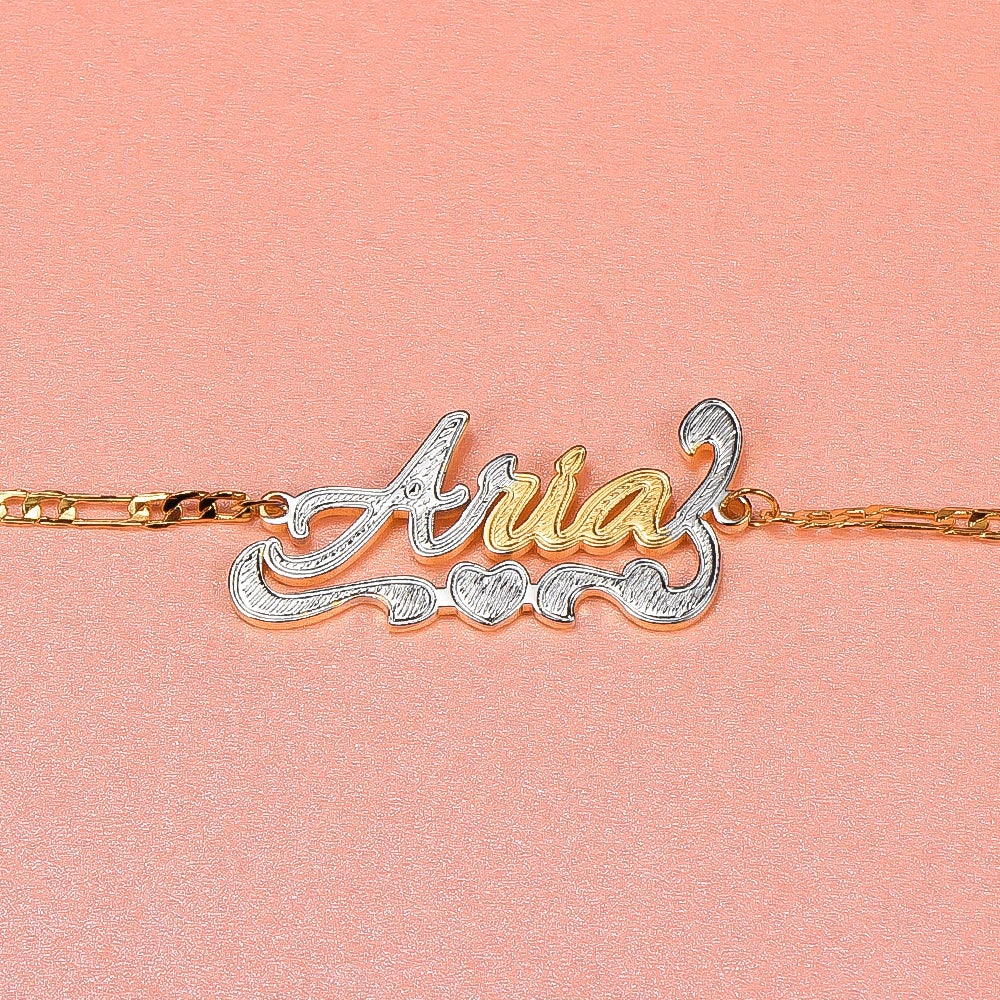 Heart Two Tone Gold Plated Personalized Custom Name Anklet-silviax