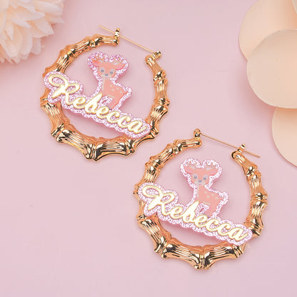 Personalized 60mm Cartoon Elrk Name Earrings