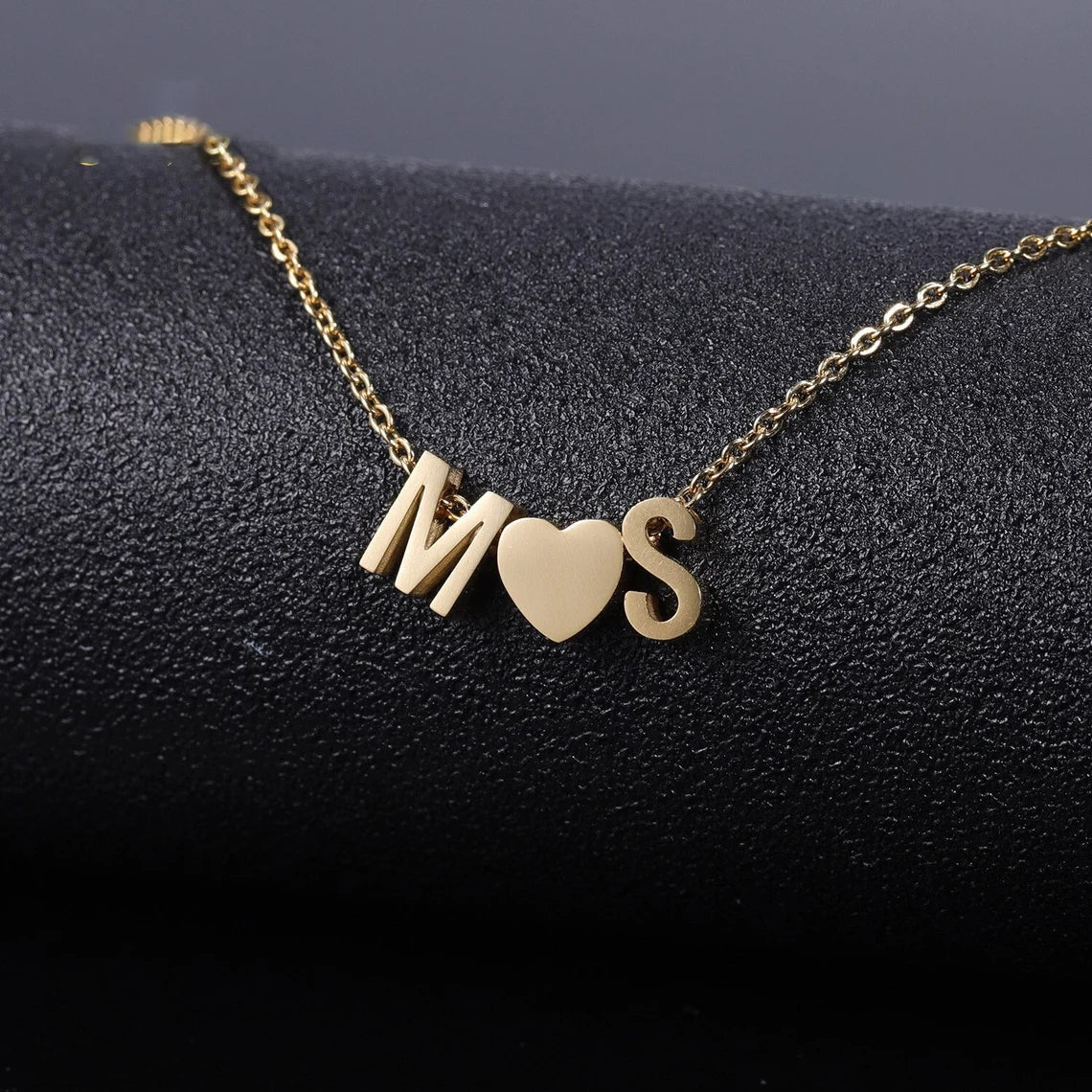 Couple Pendant Gold Plated Custom Letter Necklace with Heart-silviax