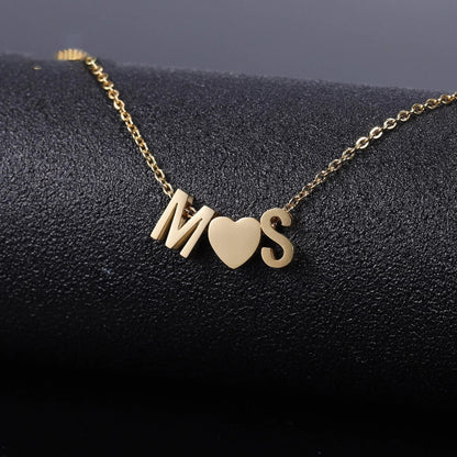 Couple Pendant Gold Plated Custom Letter Necklace with Heart-silviax