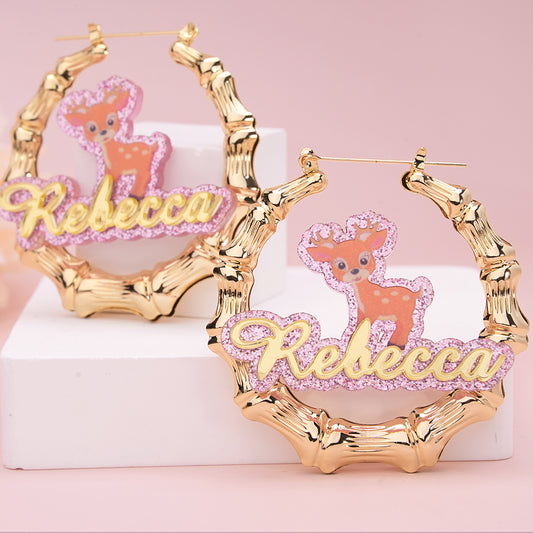 Personalized 60mm Cartoon Elrk Name Earrings