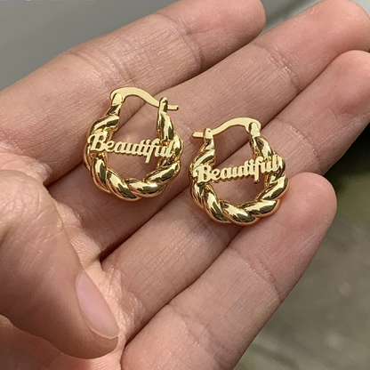 Personalized Custom Gold Plated Nameplate Hoop Earrings Kids Earrings