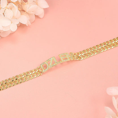 Double Chain with Rhinestones Gold Plated Personalized Custom Name Bracelet-silviax