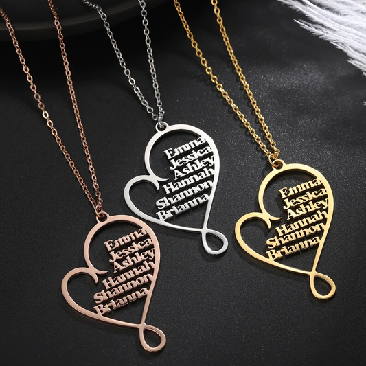 2-6 Names Heart Pendant Personalized Custom Gold Plated Name Necklace Family Necklace-silviax