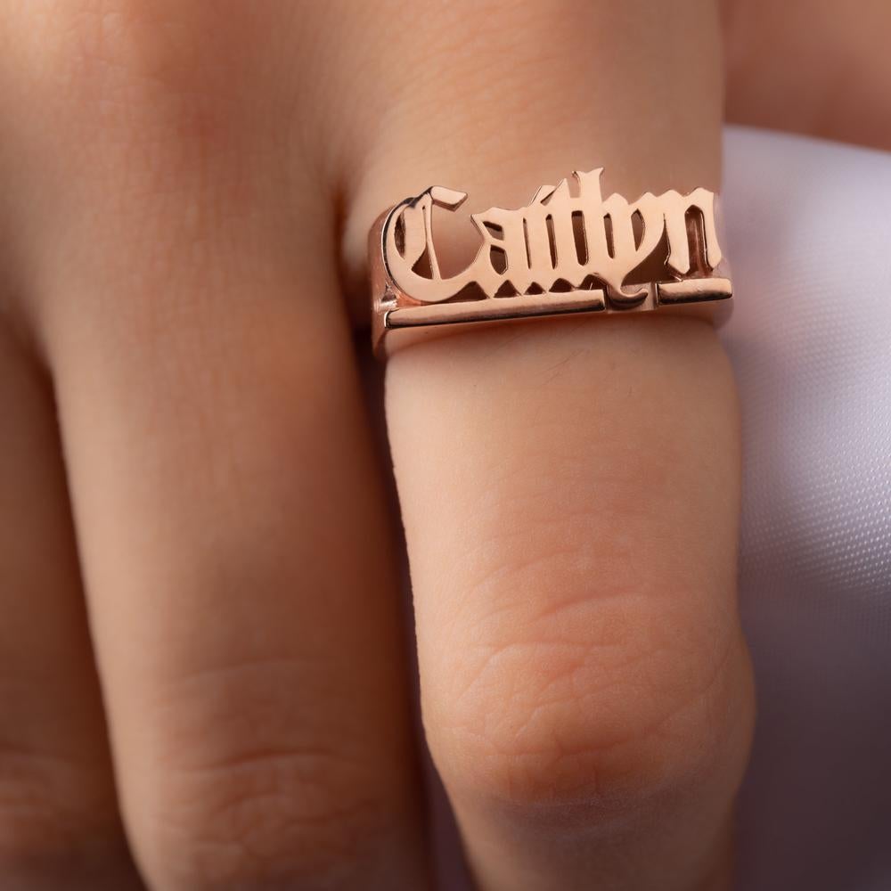 Gold Plated Personalized Gothic Name Ring-silviax