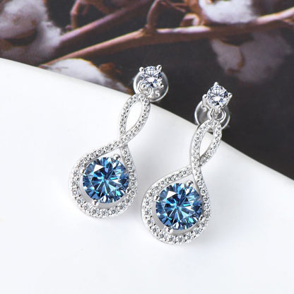 Maxine Blue Moissanite Round Cut Stud Earrings