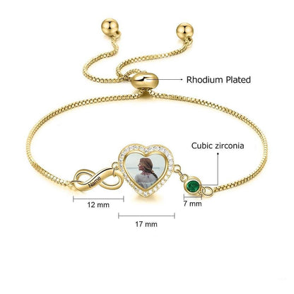 Heart And Infinite Engraved Name with Birthstone Personalized Custom Gold Plated Photo Bracelet-silviax