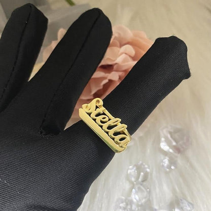 Personalized Custom Nameplate Gold Plated 3D Name Ring Women Girlfriend Gift-silviax