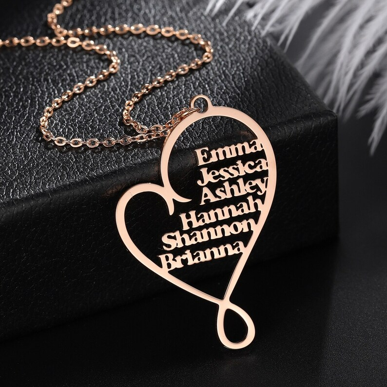 2-6 Names Heart Pendant Personalized Custom Gold Plated Name Necklace Family Necklace-silviax