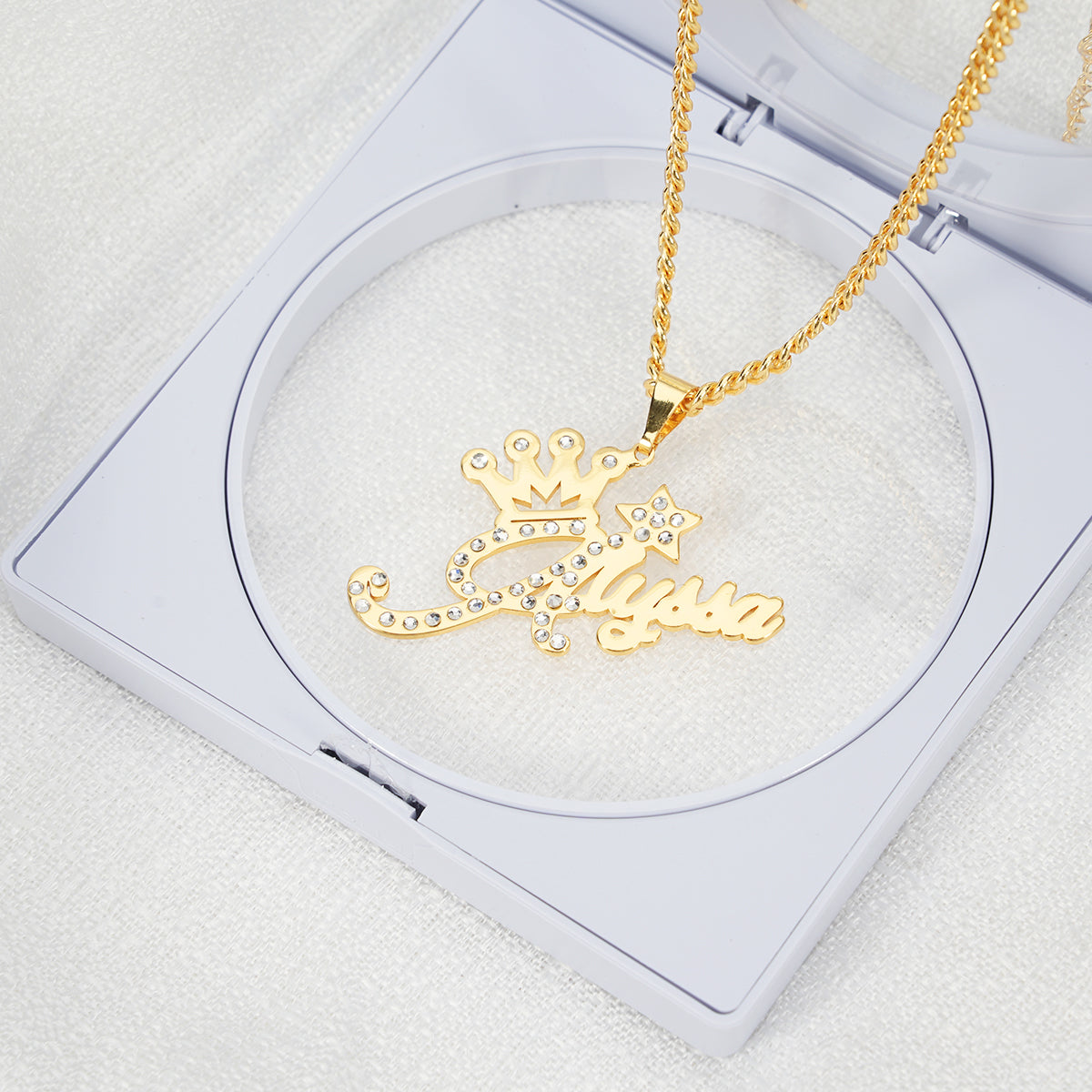 Crown Zircona Personalized Custom Jewelry Set 2pcs Name Necklace Mini Hoop Name Earrings