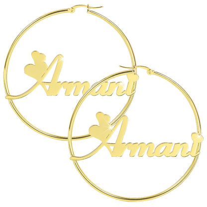 Gold Plated Personalized Love Font Hoop Name Earrings-silviax