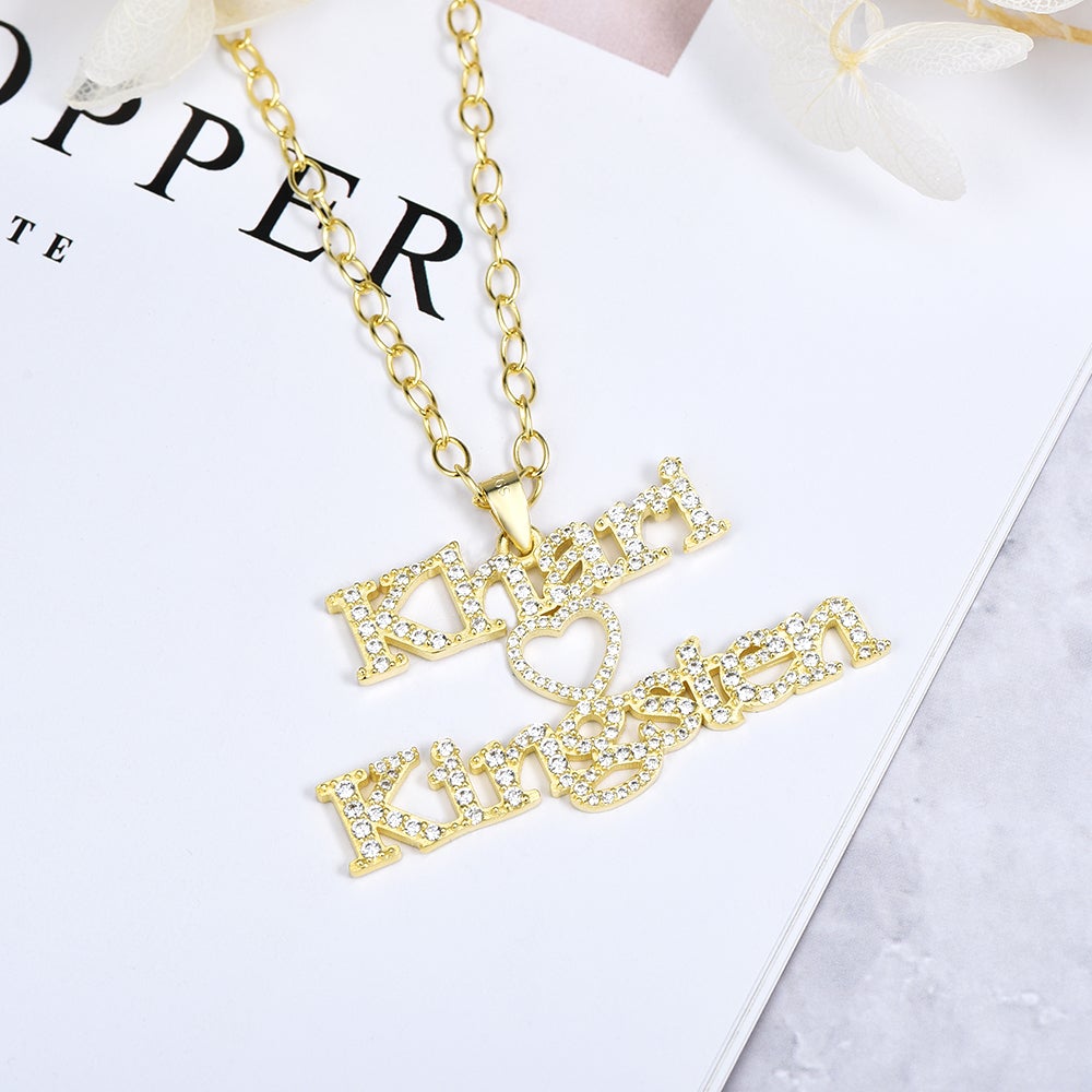 Two Names with Love Heart Gold Plated Personalized Name Necklace-silviax