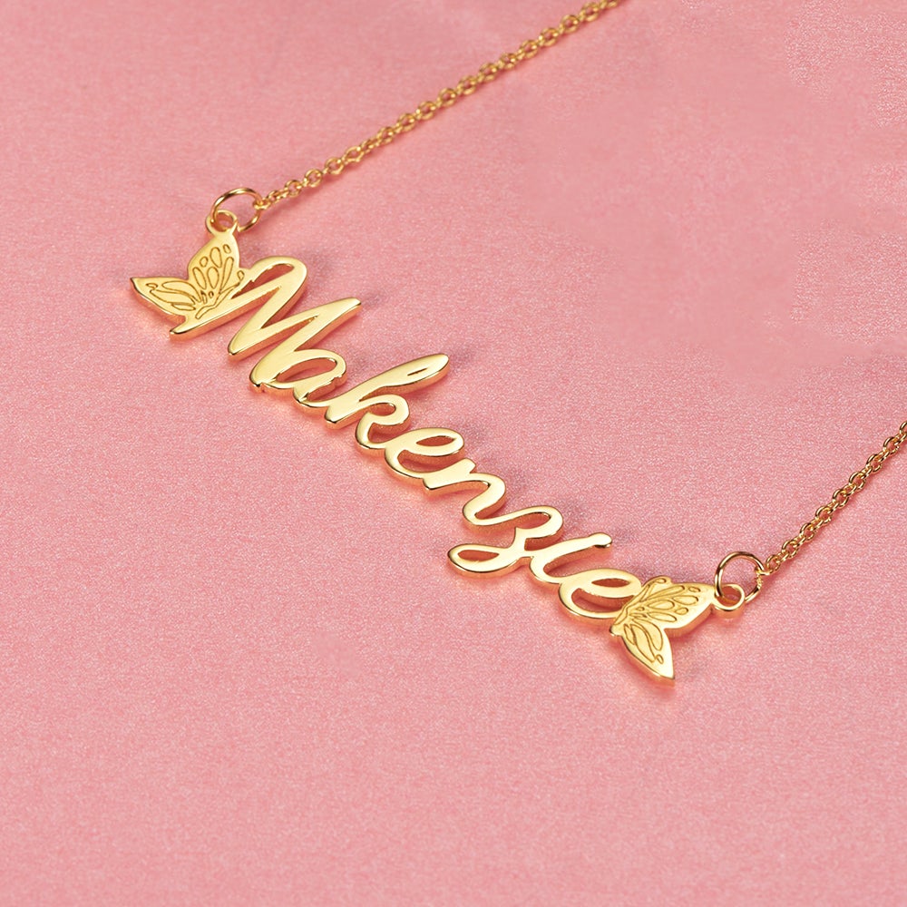 Butterfly wing Gold Plated Custom Name Necklace-silviax