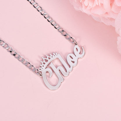 Crown Nameplate Personalized Custom White Gold Name Necklace-silviax