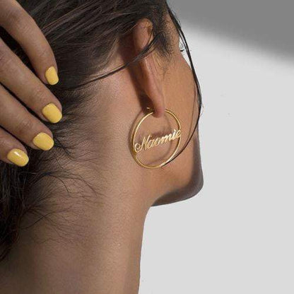 30mm And 60mm Gold Plated Custom Hoop Name Earrings-silviax