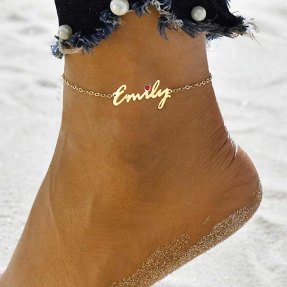 Personalized Name Anklet with birthstone Gold Plated-silviax