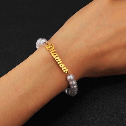 Pearl Chain Personalized Custom Gold Plated Name Bracelet