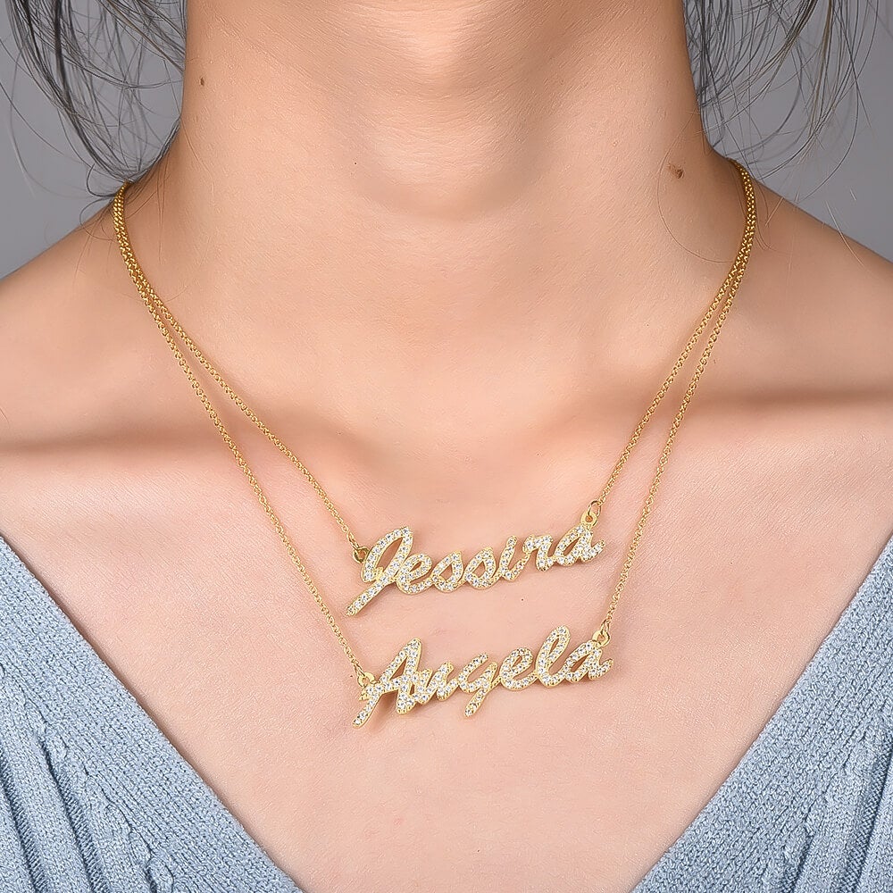 Double Chain Double Name Necklace Personalized Custom Gold Plated-silviax