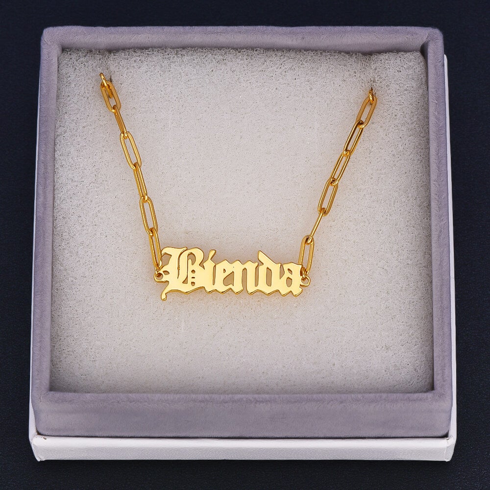 Old English Font With Lattice Chain Personalized Custom Gold Plated Name Bracelet-silviax