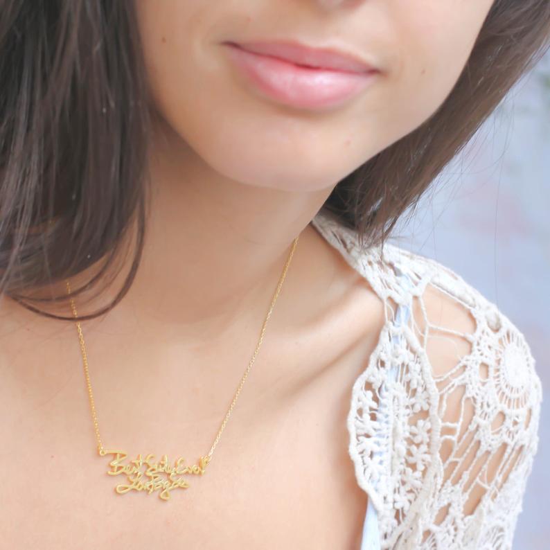 Personalized Signature Gold Plated Custom Handwriting Necklace-silviax