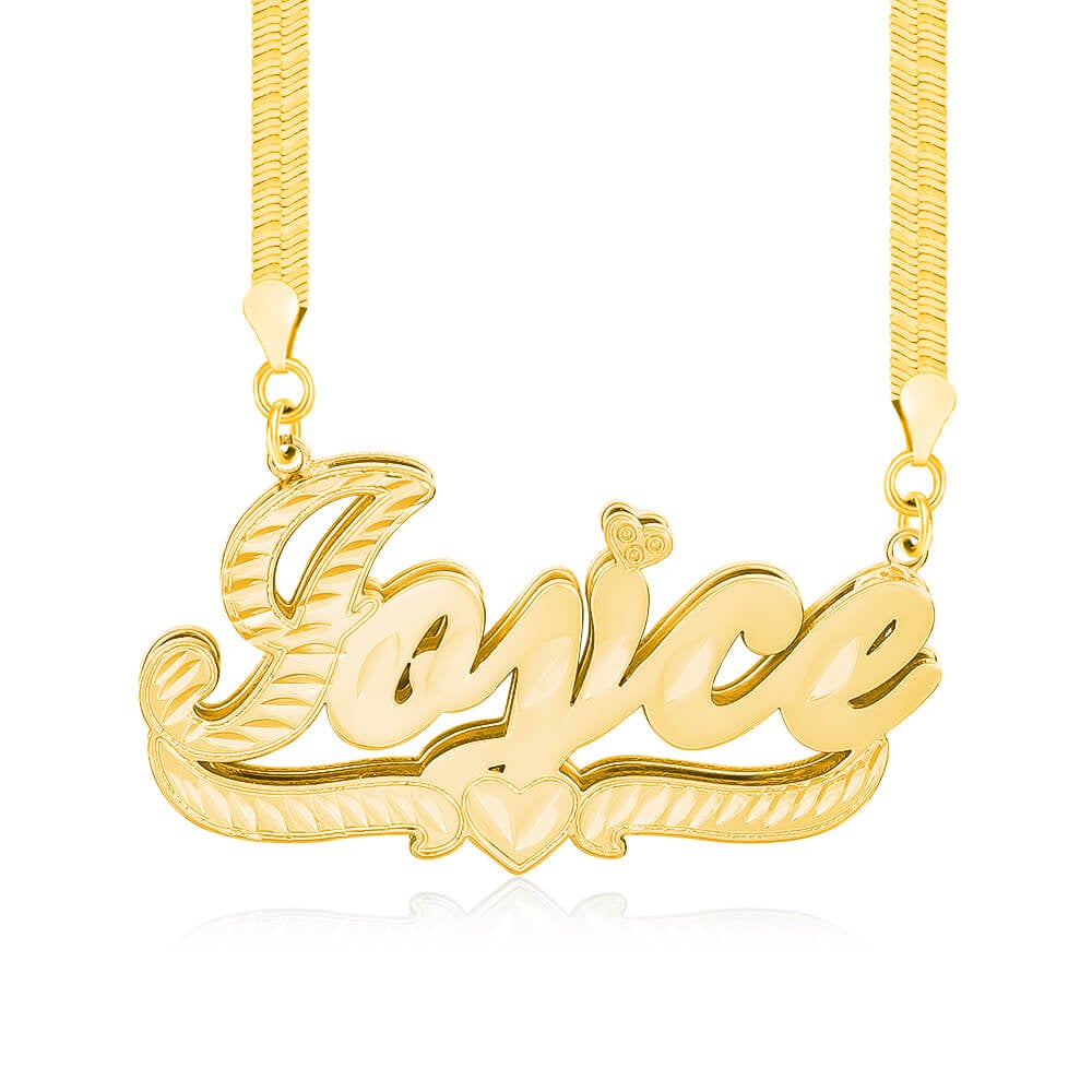 Double Layer Nameplate With Heart Pendant Personalized Custom Gold Plated Name Necklace Snake Chain