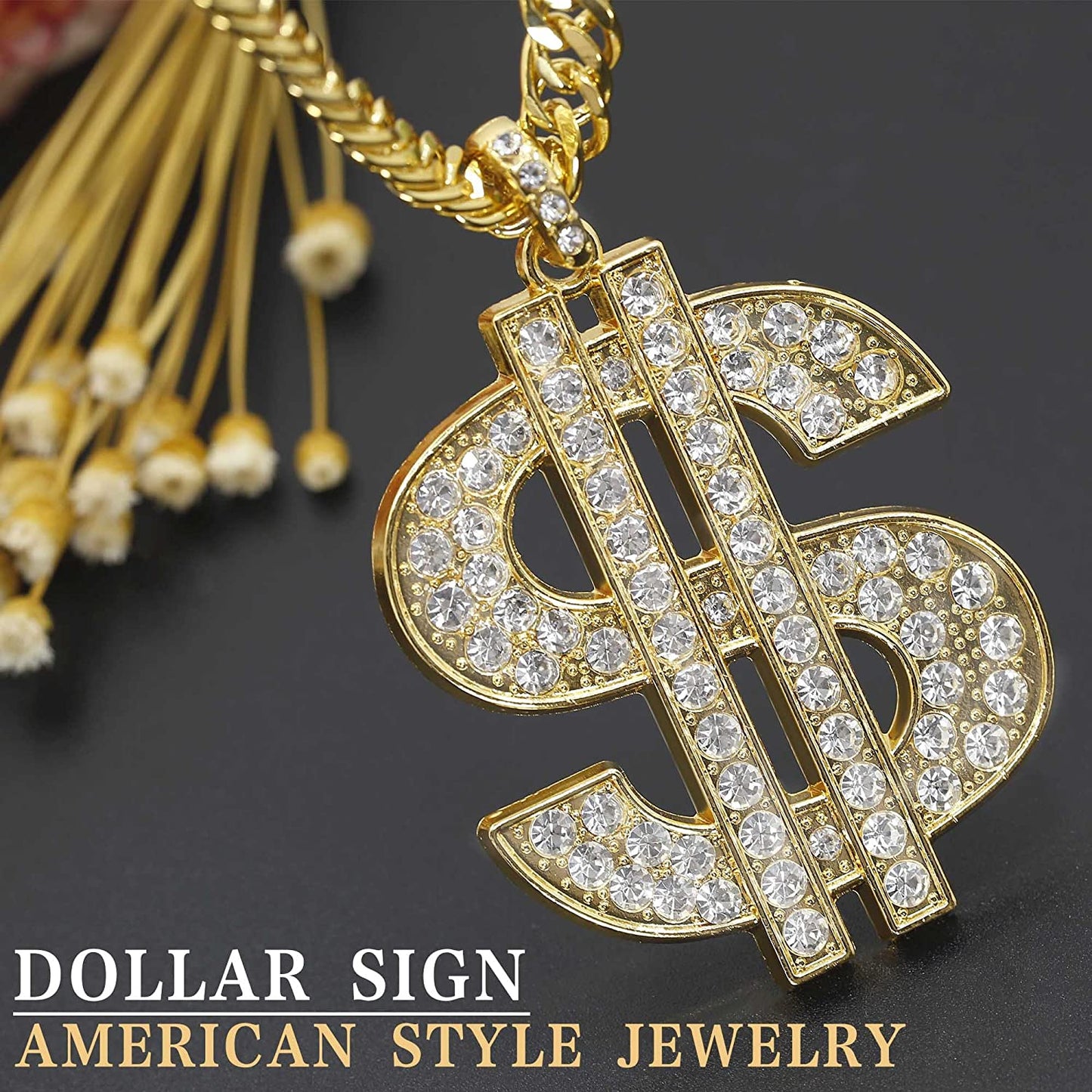 Hip Hop Dollar Sign Pendant Necklace Gold Plated Copper Jewelry