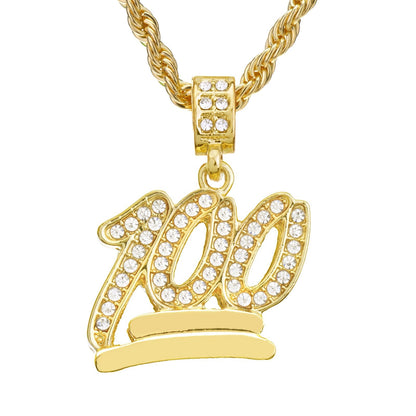 Hip Hop Style Bling Mini Emoji 100 Pendant Gold Plated Necklace-silviax