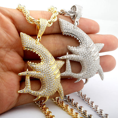 Big Shark Pendant Necklace Hip Hop Style Gold Plated