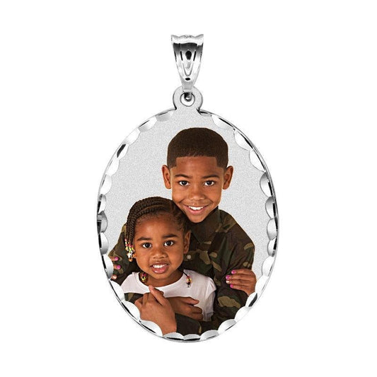 Oval Pendant with Diamond Cut White Gold Personalized Photo Necklace-silviax