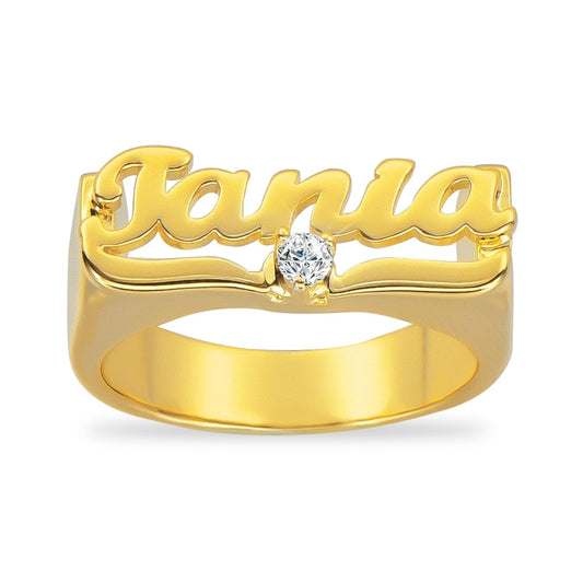 Gold Plated Personalized Heart And Birthstone Name Ring-silviax