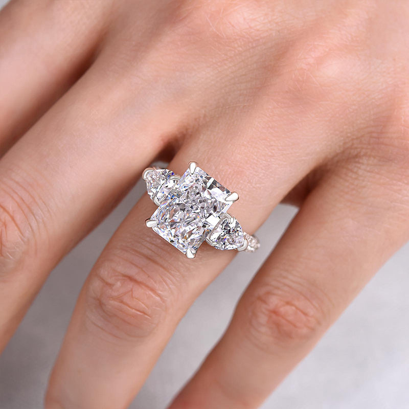 Luxurious Radiant Cut &amp; Heart Cut Three Stone Engagement Ring In Sterling Silver-Maxinejewelry