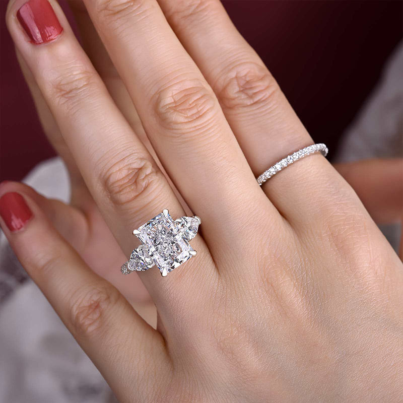 Luxurious Radiant Cut &amp; Heart Cut Three Stone Engagement Ring In Sterling Silver-Maxinejewelry