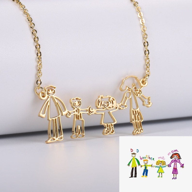 Actual Kids Drawing Personalized Custom Gold Plated Handwriting Necklace-silviax