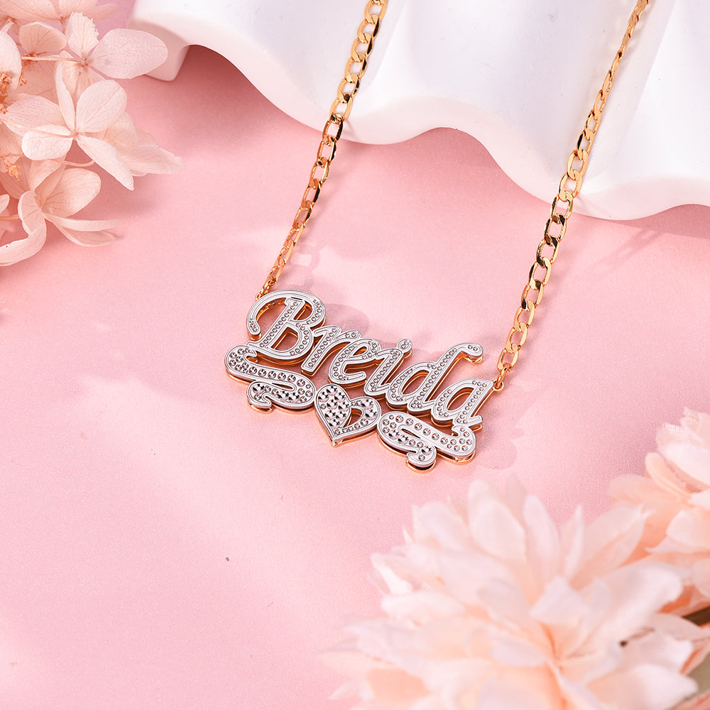 Double Layer Two Tone Heart Personalized Gold Plated Name Necklace-silviax