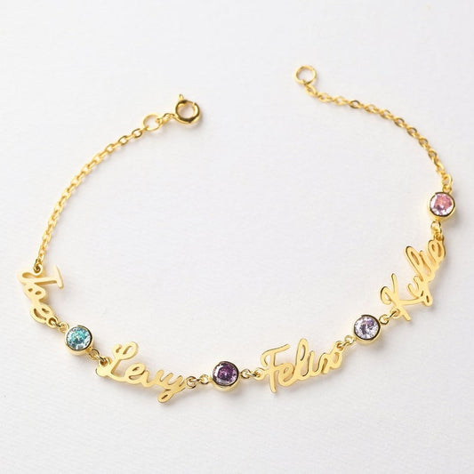 2 To 4 Names with Birthstone Personalized Custom Gold Plated  Name Bracelet-silviax